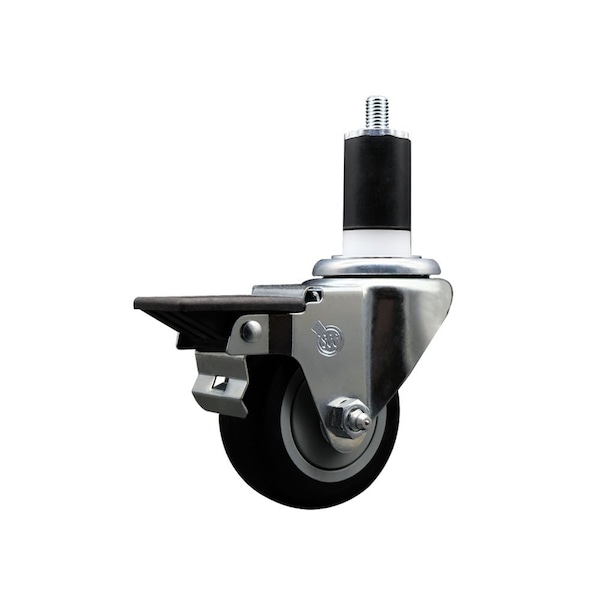 3'' Black Poly Swivel 1-1/2'' Expanding Stem Caster with Brake